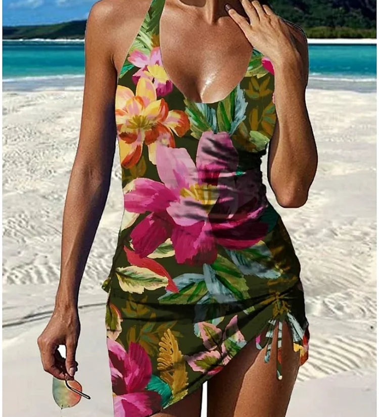 Ivana - Grafički cvetni tankini sa šorcem i efektom ravnog stomaka