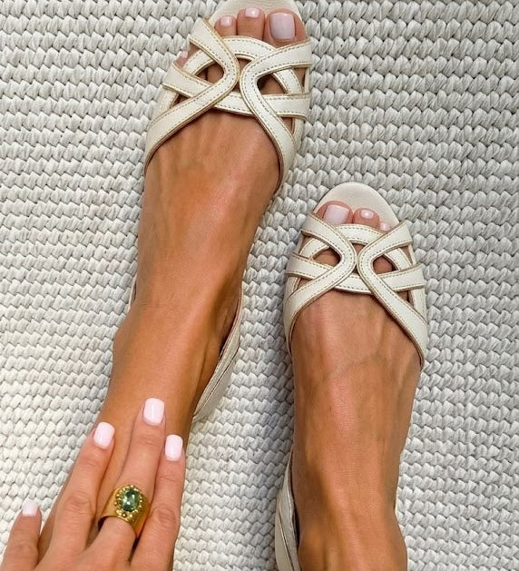 Kamila | Elegantne Pletene Sandale u Kremastoj Boji
