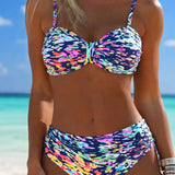 Sofija - Bikini sa Tankim Bretelama i Apstraktnim Printom