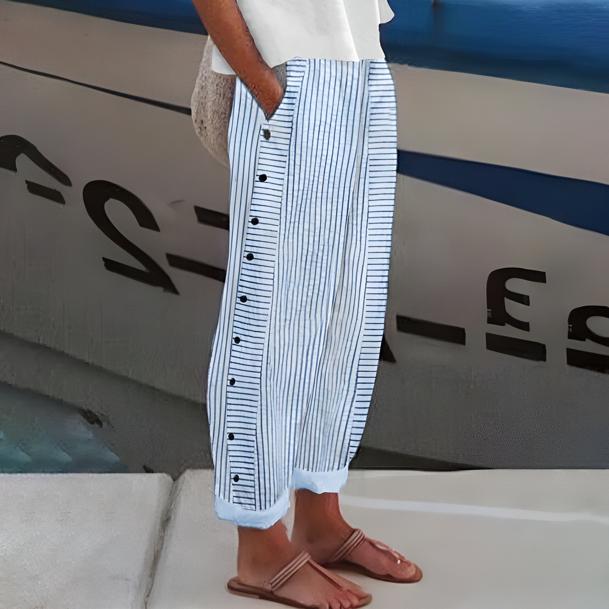 Leonor - Lanene pantalone sa svrhom