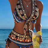 Ivana - Boho Bikini sa Geometrijskim Printom i Halter Bretelama