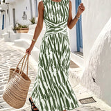 Haljina bez Rukava sa Ukrštenim Prugama i Okruglim Izrezom