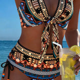 Ivana - Boho Bikini sa Geometrijskim Printom i Halter Bretelama
