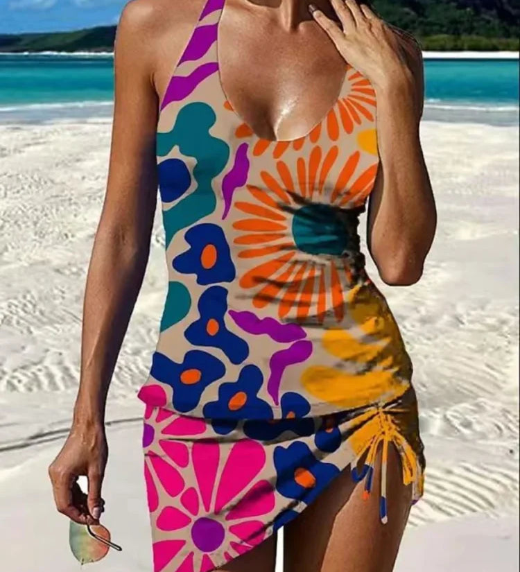 Ivana - Grafički cvetni tankini sa šorcem i efektom ravnog stomaka