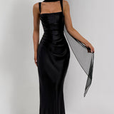Ružica | Crna Svečana Maxi Haljina