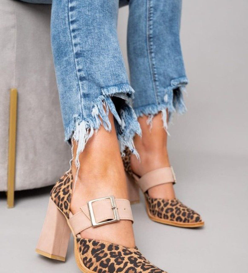 Selveta - Sandale od antilopa sa leopard printom i stabilnom štiklom